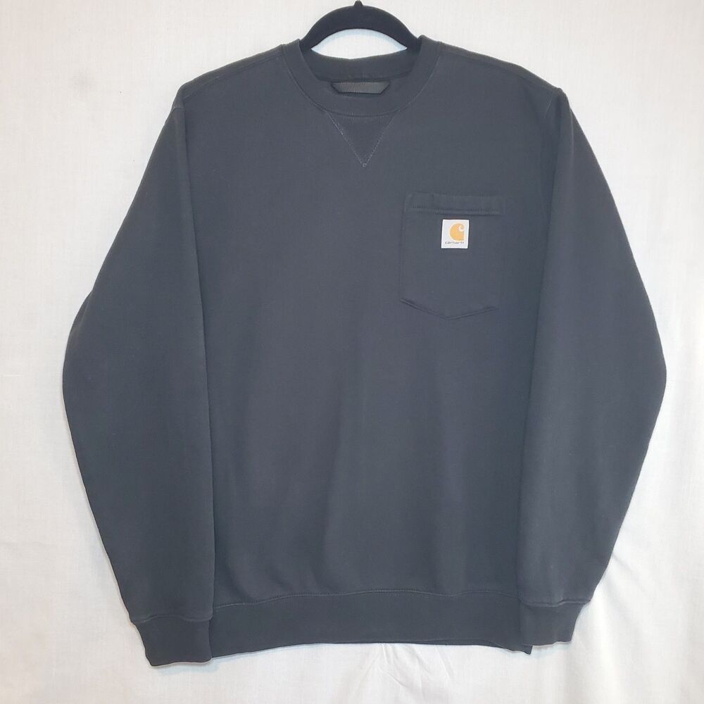 Carhartt Sweatshirt Mens Sz Sm Black Crewneck Fleece Pocket Loose Fit Workwear